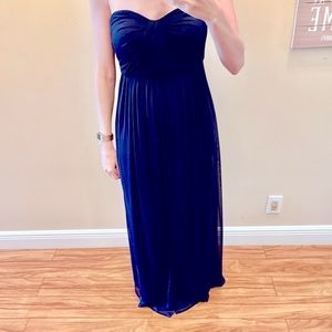 Floor length dark blue formal bridesmaid dress